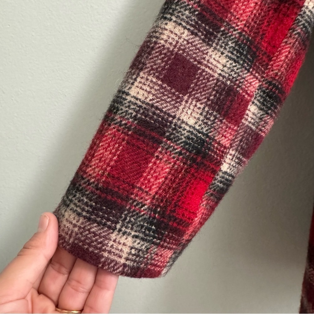 Vintage Eddie Bauer Wool Blend Tartan Red Plaid Blazer Size Large Petit - Picture 5 of 9